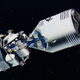 The Landing Module Aquarius, left, attached to the Command Module, Odyssey. The Service Module is beneath the Command Module. (NASA)